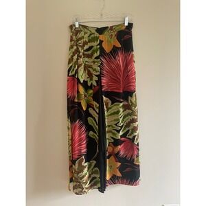 Cache Vintage 90s Tropical Floral Split Leg Palazzo Pants Black Size 10 USA Made